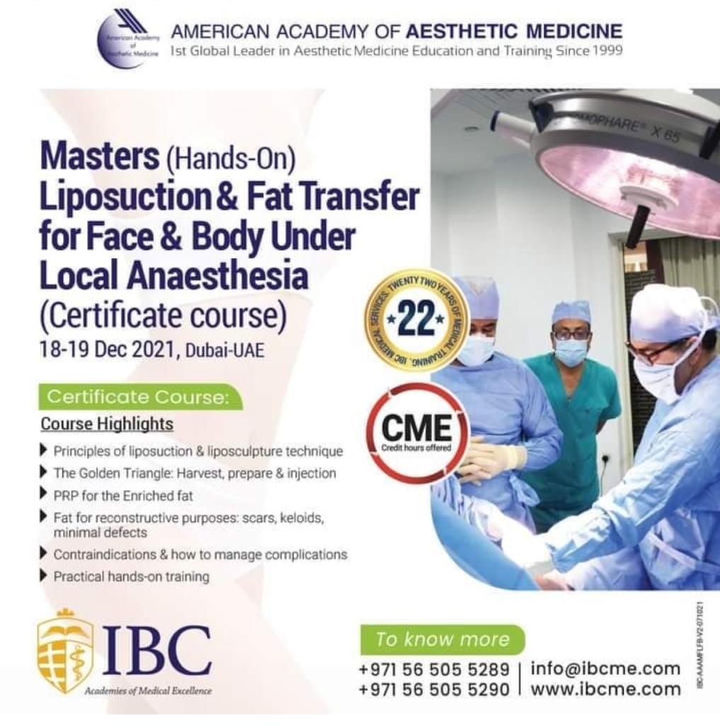 Masters (Hands-On) Liposuction & Fat Transfer for Face & Body Under Local Anaesthesia (Certificate course)